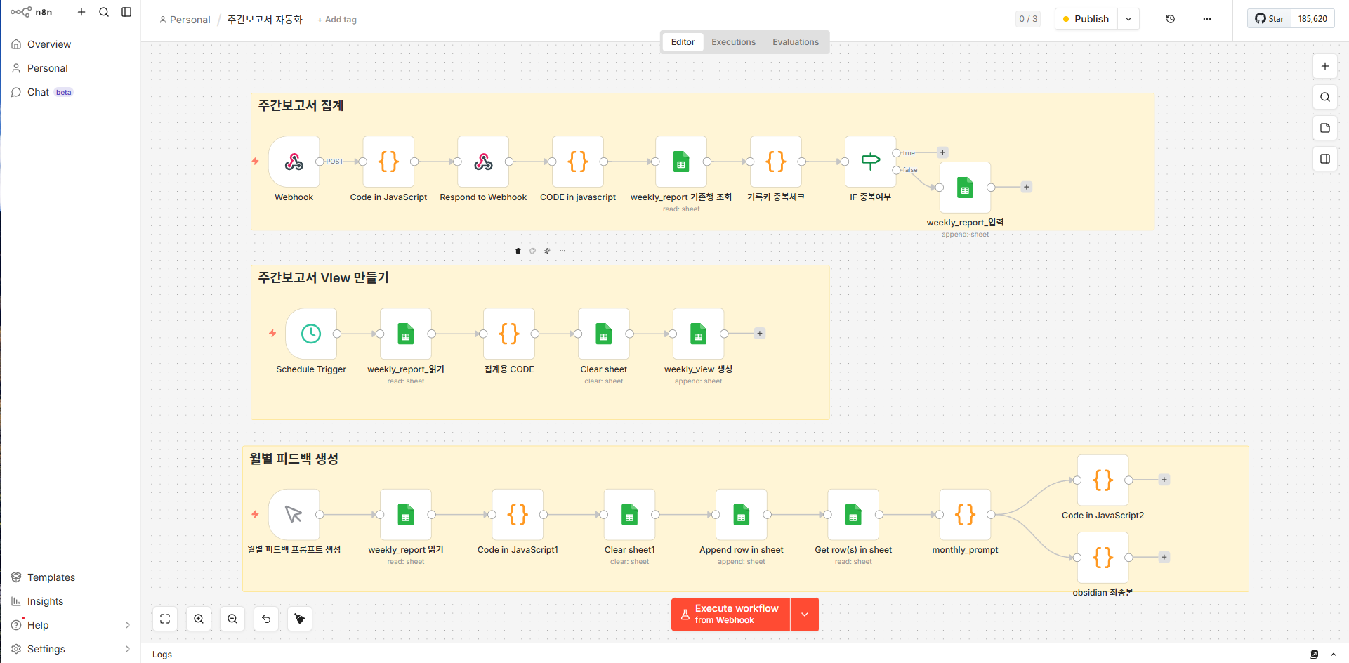 n8n 주간보고 자동화 워크플로우